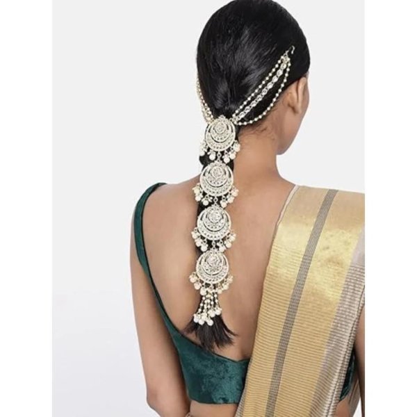 Gold Plated Kundan Pearl Paranda Bridal Hair Choti for Wedding &  Festive Look Fashion Accessories Wholesale