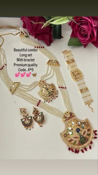Gold Plated Long Necklace & Bracelet Set Perfect Bridal Jewelry for Wedding  & Festive Wear Fashion Accessories Wholesale