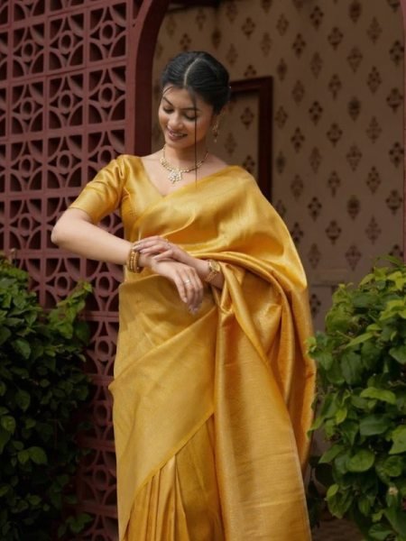 Golden Glow Banarasi Soft Silk Saree with Fine Zari Great for Haldi Look at Wholesale Rate Banarasi Saree Wholesale