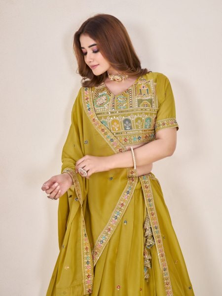 Golden Glow Mustard Yellow Lehenga Sequin & Thread Embroidery for Haldi Celebrations Designer Lehenga Choli
