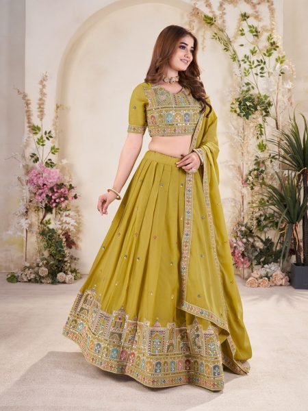 Golden Glow Mustard Yellow Lehenga Sequin & Thread Embroidery for Haldi Celebrations Designer Lehenga Choli