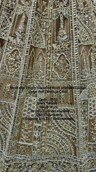 Golden Net Lehenga Choli Zari  Zircon   Embroidered Elegance and Motif Embroidery Bridal Party Wear Bridal Lehenga Choli