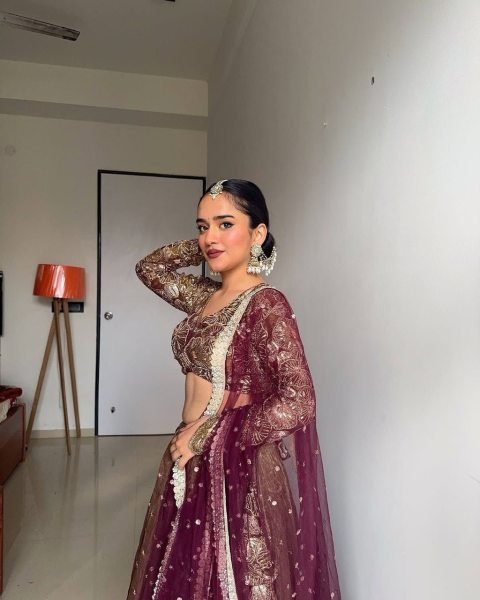 Golden Olive Jimi Choo Embroidered Lehenga Set Thread   Sequin Work Semi Stitched with Butterfly Net Dupatta Designer Lehenga Choli