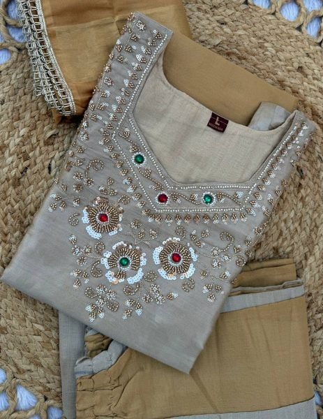 Golden Silver Designer Banarasi Viscose Palazzo Suit with Zari Patta Dupatta For Festival 3 Piece Kurti Set