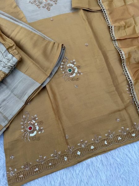 Golden Silver Designer Banarasi Viscose Palazzo Suit with Zari Patta Dupatta For Festival 3 Piece Kurti Set
