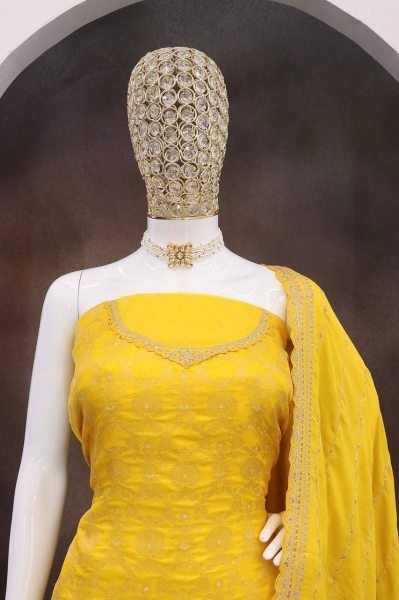 Golden Yellow Punjabi Palazzo Suit Multi Work Elegance for Festive Wear Designer Plazzo Salwar Suits Wholesale