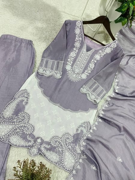 Gorgeous Air Tex Chinnon Suit Set with Sequins Embroidery for Wedding Wear Ready To Wear Collection