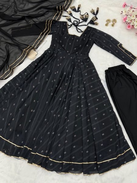 Gorgeous Black Anarkali Gown with Georgette Dupatta Anarkali Kurtis 