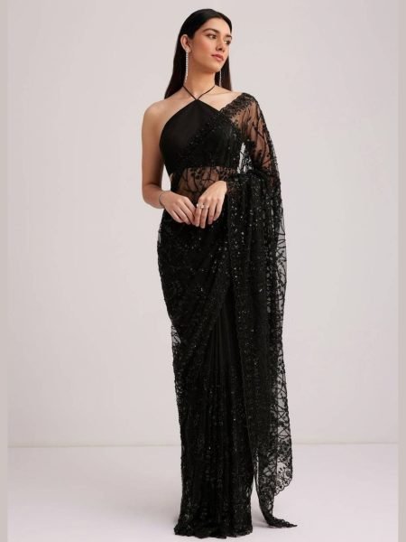 Gorgeous Black Butterfly Net Embroidered Saree with Designer Blouse for Manufacturer  Sarees 