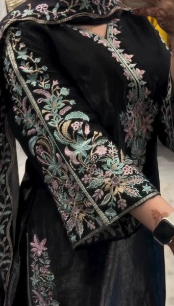 Gorgeous Black GMY Silk Embroidered Suit Set with Pant and Dupatta for Women Ready To Wear Collection