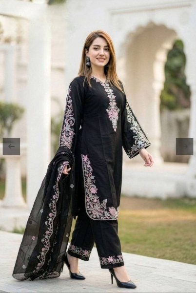 Gorgeous Black GMY Silk Embroidered Suit Set with Pant and Dupatta for Women Ready To Wear Collection