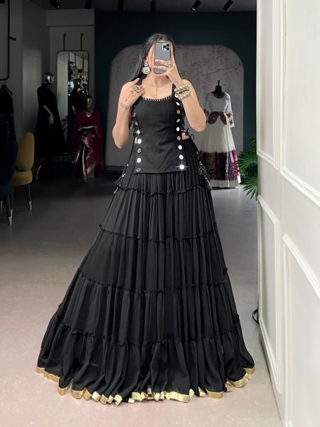 Gorgeous Black Lehenga Choli with Koti and 14 Meter Flair for Navratri Celebrations Navratri Lehnega Choli