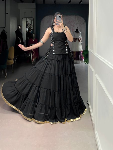 Gorgeous Black Lehenga Choli with Koti and 14 Meter Flair for Navratri Celebrations Navratri Lehnega Choli