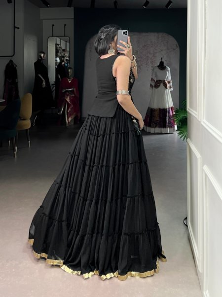 Gorgeous Black Lehenga Choli with Koti and 14 Meter Flair for Navratri Celebrations Navratri Lehnega Choli