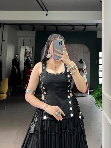 Gorgeous Black Lehenga Choli with Koti and 14 Meter Flair for Navratri Celebrations Navratri Lehnega Choli