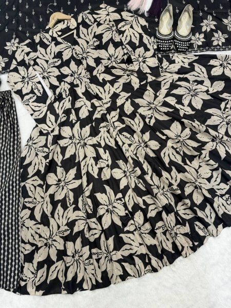 Gorgeous Black Maslin Cotton Digital Print Anarkali Suit with Chiffon Dupatta Ready To Wear Collection