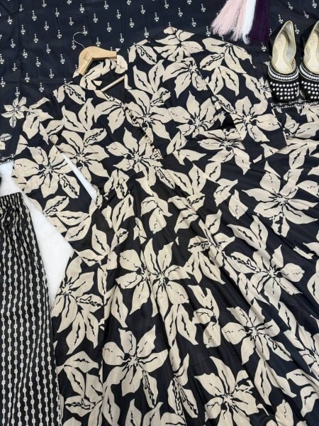 Gorgeous Black Maslin Cotton Digital Print Anarkali Suit with Chiffon Dupatta Ready To Wear Collection