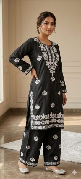 Gorgeous Black Rayon Kurti Pant Set with Elegant Embroidery Work Embroidery Kurtis 
