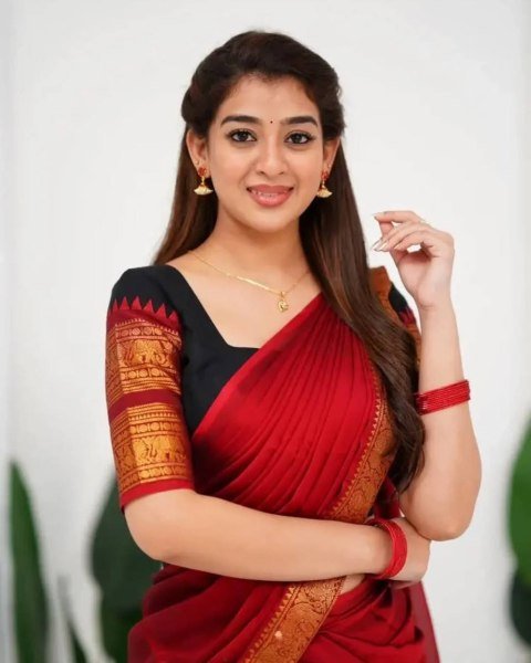 Gorgeous Black Red South Indian Style Kanjivaram Silk Half Saree Lehenga Set Half Saree Lehenga