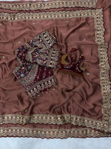Gorgeous Brown Soft Rangoli Silk Festival Wear Saree with Beautiful Sequence Work Sarees 
