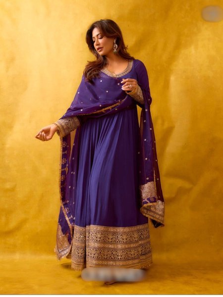 Gorgeous Chinon Silk Sequins Embroidered Gown Set with Fancy Zalar Lace Dupatta Perfect for Reception Wear 