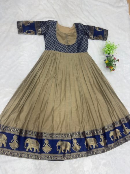 Gorgeous Cream Festival Wear Chettinad Cotton Jacket Style Anarkali Gown for South Indian Festival Anarkali Kurtis 