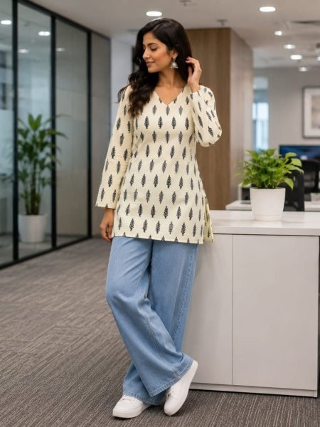 Gorgeous Cream Summer Special Pure Cotton Kurti for Everyday Fashion Kurtis