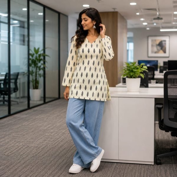 Gorgeous Cream Summer Special Pure Cotton Kurti for Everyday Fashion Tunics kurti