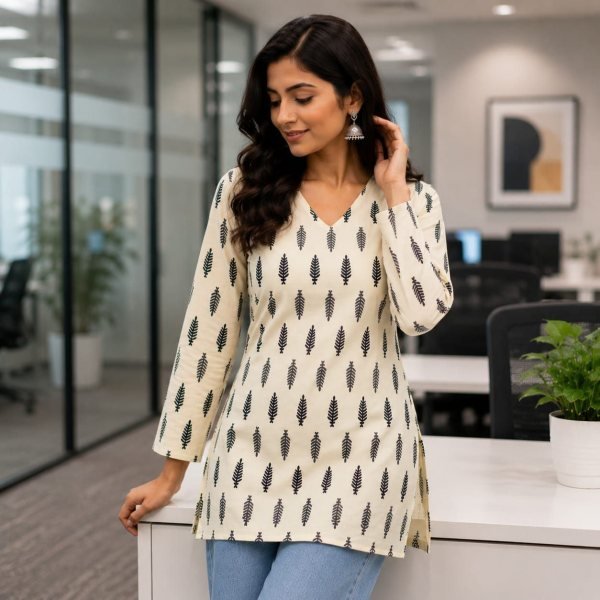 Gorgeous Cream Summer Special Pure Cotton Kurti for Everyday Fashion Tunics kurti