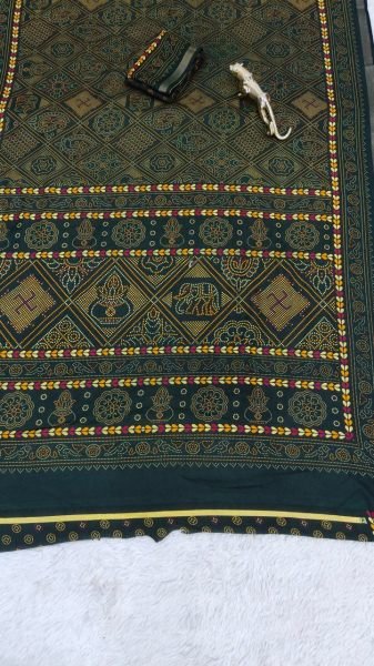 Gorgeous Dark Green Designer Mall Cotton Saree with Traditional Printed Border Printed Cotton Sarees Wholesale