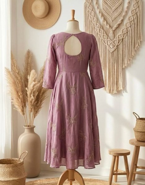 Gorgeous Dusty Pink Chinnon Silk Bead Work Flared Gown for Festive and Wedding Collection Anarkali Kurtis 