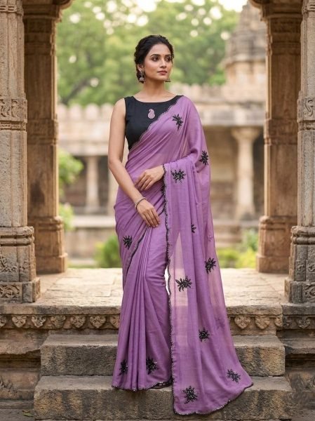 Gorgeous Dusty Pink Lightweight Embroidered Saree for Women Party Wear Silk Sarees Wholesale