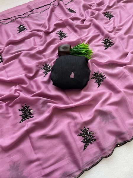 Gorgeous Dusty Pink Lightweight Embroidered Saree for Women Party Wear Silk Sarees Wholesale