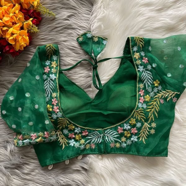 Gorgeous Green Bridal Silk Blouse with Net Work   Handmade Finish Clothing Wholesalers Blouse Collection