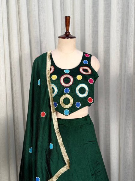 Gorgeous Green Embroidered Vichitra Silk Lehenga Choli for Wedding Wear Navratri Lehnega Choli