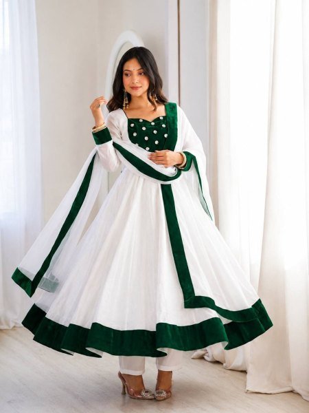 Gorgeous Green Heavy Embroidered Anarkali Suit with Umbrella Flair for Wedding Wear Ready To Wear Suit