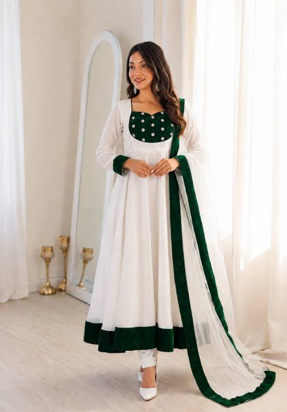 Gorgeous Green Heavy Embroidered Anarkali Suit with Umbrella Flair for Wedding Wear Ready To Wear Collection