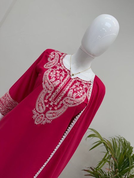 Gorgeous Hot Pink Designer Sushi Silk Farsi Suit Set with Embroidery Work at Manufacturer  Ready To Wear Collection