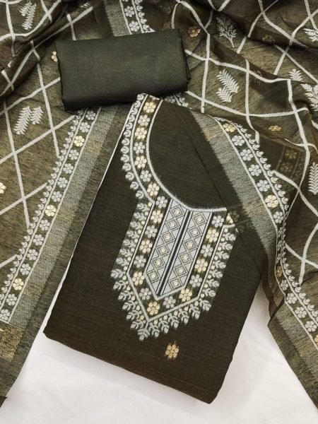 Gorgeous Mahendi Green Designer Chanderi Suit Set with Santoon Inner and Bottom Comfort Dress Material 