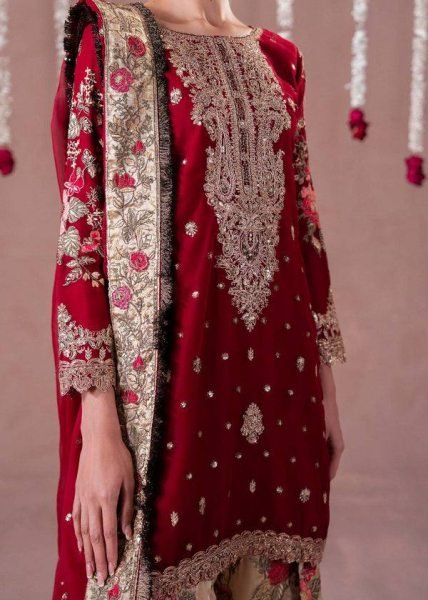 Gorgeous Maroon Faux Georgette Embroidered Kurti with Embroidery 5mm Sequence Work Patiyala Salwar and Dupatta Set Ready To Wear Collection