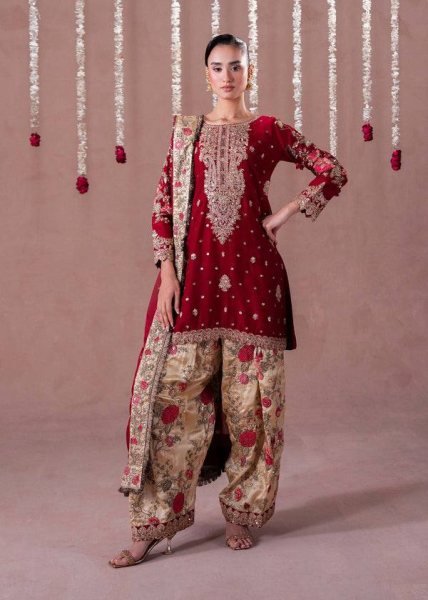 Gorgeous Maroon Faux Georgette Embroidered Kurti with Embroidery 5mm Sequence Work Patiyala Salwar and Dupatta Set Ready To Wear Collection