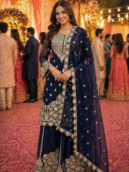 Gorgeous Navy Blue Georgette Suit Set for Wedding and Festive Wear Salwar Kameez