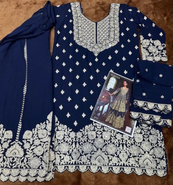 Gorgeous Navy Blue Georgette Suit Set for Wedding and Festive Wear Designer Plazzo Salwar Suits Wholesale