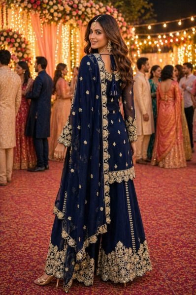 Gorgeous Navy Blue Georgette Suit Set for Wedding and Festive Wear Designer Plazzo Salwar Suits Wholesale