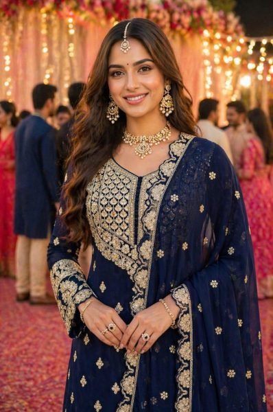 Gorgeous Navy Blue Georgette Suit Set for Wedding and Festive Wear Designer Plazzo Salwar Suits Wholesale