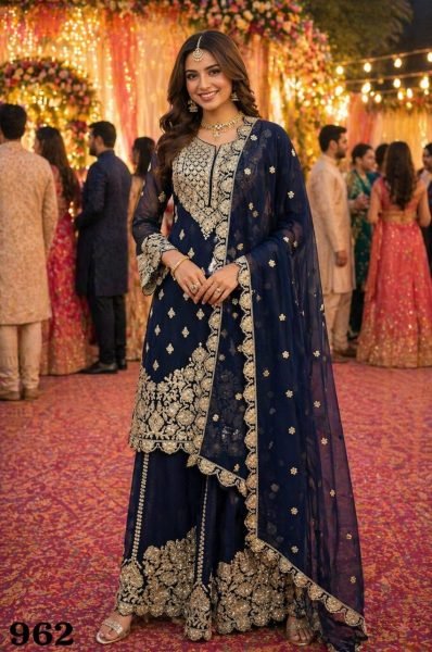 Gorgeous Navy Blue Georgette Suit Set for Wedding and Festive Wear Designer Plazzo Salwar Suits Wholesale