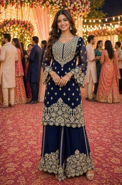 Gorgeous Navy Blue Georgette Suit Set for Wedding and Festive Wear Designer Plazzo Salwar Suits Wholesale