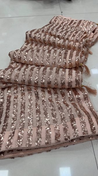 Gorgeous Peach Heavy Sequins Saree for Festive and Cocktail Events Bollywood Fancy Sarees Wholesale