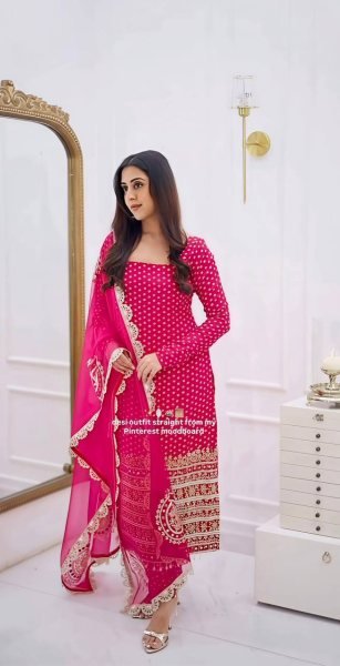 Gorgeous Pink Digital Printed Faux Georgette Top Sharara with Fancy Handwork and Dupatta Ready To Wear Collection