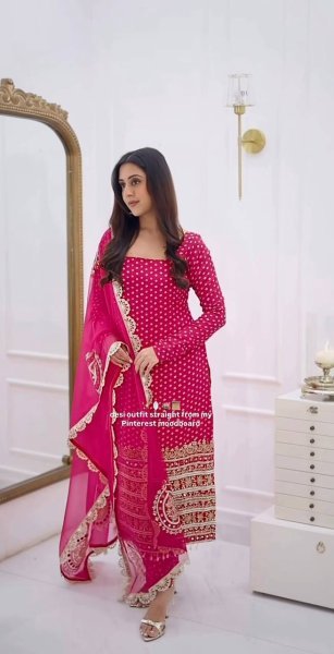 Gorgeous Pink Digital Printed Faux Georgette Top Sharara with Fancy Handwork and Dupatta Ready To Wear Collection